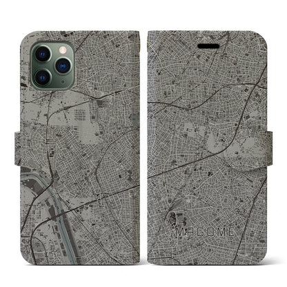 【馬込（東京都）】地図柄iPhoneケース（手帳タイプ）モノトーン・iPhone 11 Pro 用