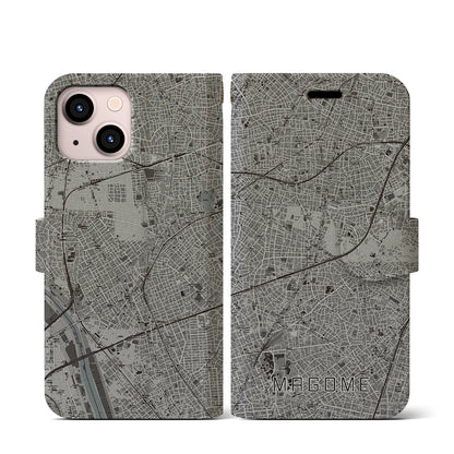 【馬込（東京都）】地図柄iPhoneケース（手帳タイプ）モノトーン・iPhone 13 mini 用