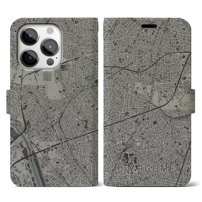 【馬込（東京都）】地図柄iPhoneケース（手帳タイプ）モノトーン・iPhone 14 Pro 用