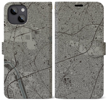 【馬込（東京都）】地図柄iPhoneケース（手帳タイプ）モノトーン・iPhone 14 Plus 用