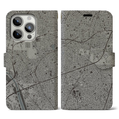 【馬込（東京都）】地図柄iPhoneケース（手帳タイプ）モノトーン・iPhone 15 Pro 用