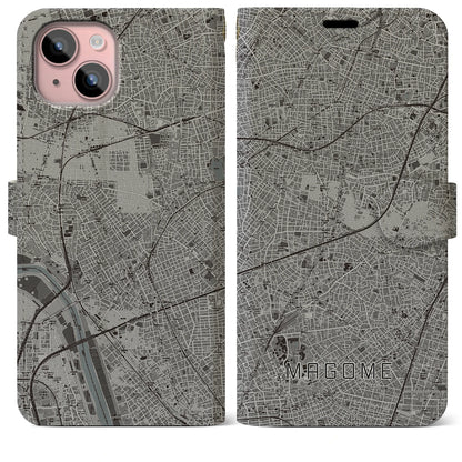 【馬込（東京都）】地図柄iPhoneケース（手帳タイプ）モノトーン・iPhone 15 Plus 用