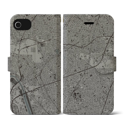 【馬込（東京都）】地図柄iPhoneケース（手帳タイプ）モノトーン・iPhone SE（第3 / 第2世代） / 8 / 7 / 6s / 6 用