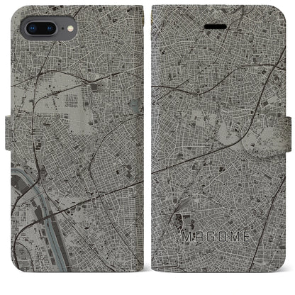 【馬込（東京都）】地図柄iPhoneケース（手帳タイプ）モノトーン・iPhone 8Plus /7Plus / 6sPlus / 6Plus 用