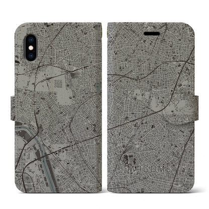 【馬込（東京都）】地図柄iPhoneケース（手帳タイプ）モノトーン・iPhone XS / X 用