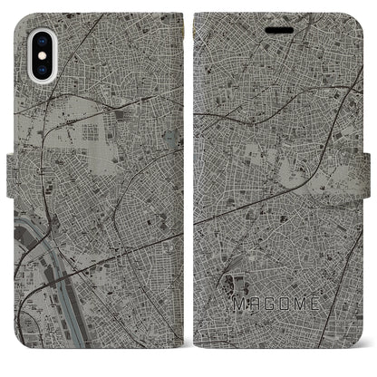 【馬込（東京都）】地図柄iPhoneケース（手帳タイプ）モノトーン・iPhone XS Max 用