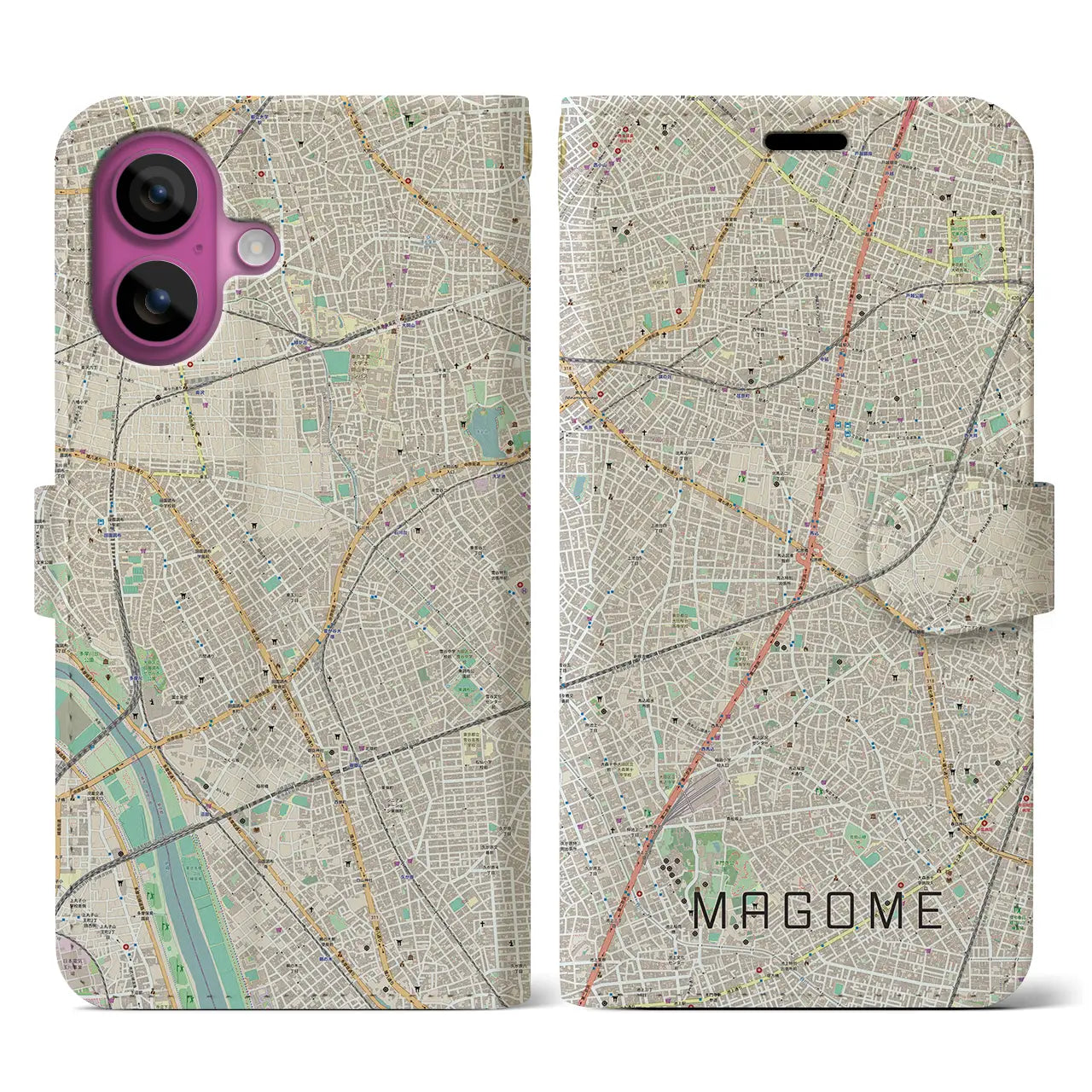 【馬込（東京都）】地図柄iPhoneケース（手帳タイプ）ナチュラル・iPhone 16 Pro 用