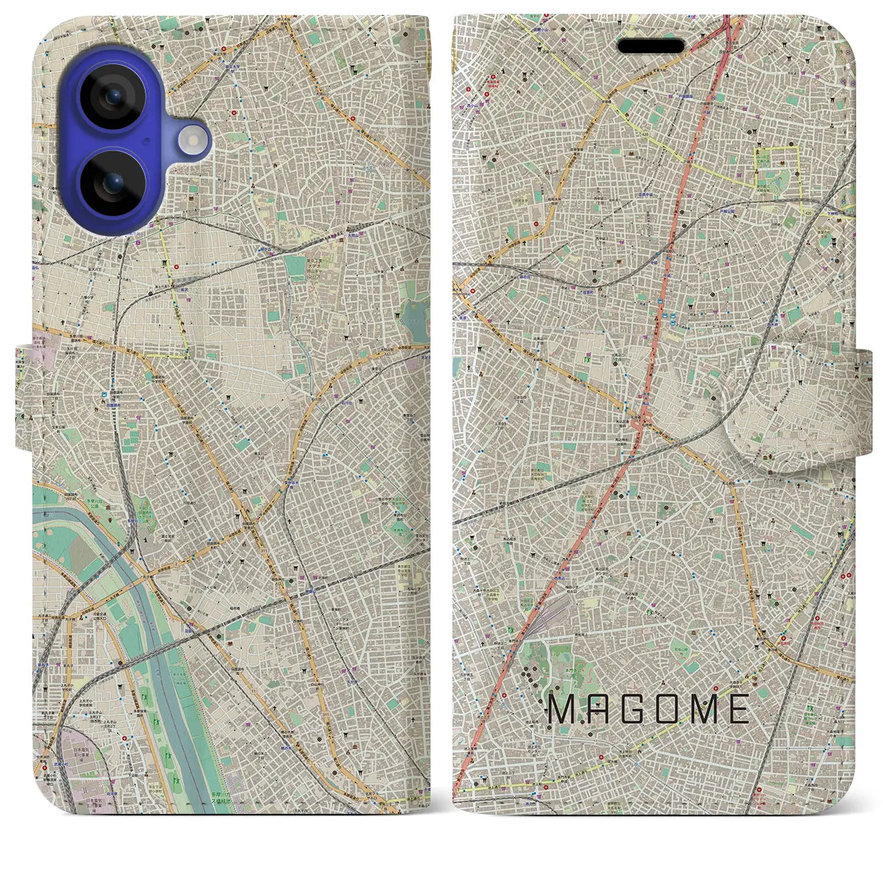 【馬込（東京都）】地図柄iPhoneケース（手帳タイプ）ナチュラル・iPhone 16 Pro Max 用