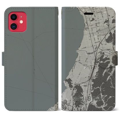【米原（滋賀県）】地図柄iPhoneケース（手帳タイプ）モノトーン・iPhone 11 用