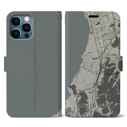 【米原（滋賀県）】地図柄iPhoneケース（手帳タイプ）モノトーン・iPhone 12 / 12 Pro 用