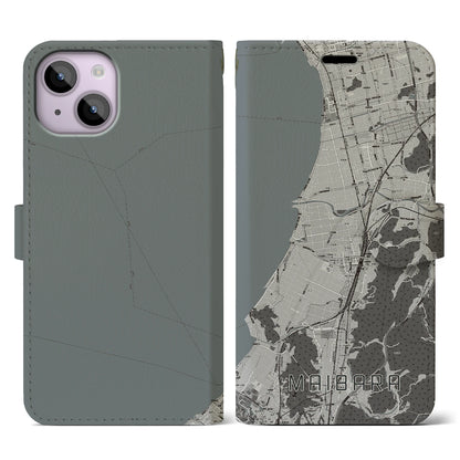 【米原（滋賀県）】地図柄iPhoneケース（手帳タイプ）モノトーン・iPhone 14 用