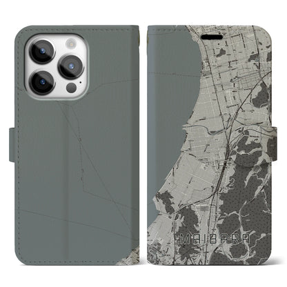 【米原（滋賀県）】地図柄iPhoneケース（手帳タイプ）モノトーン・iPhone 14 Pro 用