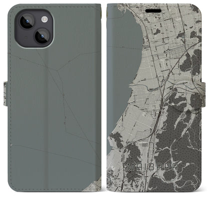 【米原（滋賀県）】地図柄iPhoneケース（手帳タイプ）モノトーン・iPhone 14 Plus 用