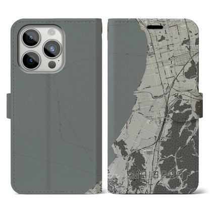 【米原（滋賀県）】地図柄iPhoneケース（手帳タイプ）モノトーン・iPhone 15 Pro 用