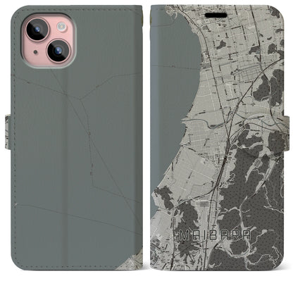 【米原（滋賀県）】地図柄iPhoneケース（手帳タイプ）モノトーン・iPhone 15 Plus 用