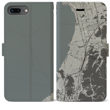 【米原（滋賀県）】地図柄iPhoneケース（手帳タイプ）モノトーン・iPhone 8Plus /7Plus / 6sPlus / 6Plus 用