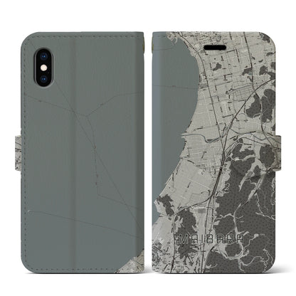 【米原（滋賀県）】地図柄iPhoneケース（手帳タイプ）モノトーン・iPhone XS / X 用