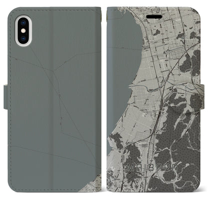 【米原（滋賀県）】地図柄iPhoneケース（手帳タイプ）モノトーン・iPhone XS Max 用