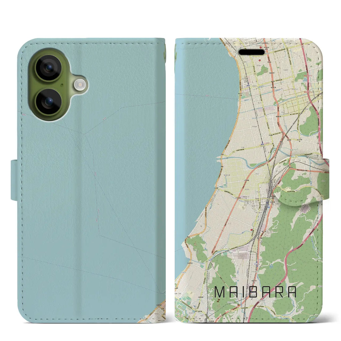 【米原(滋賀県)】地図柄iPhoneケース(手帳タイプ)モノトーン・iPhone 17 Pro Max 用