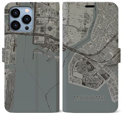【舞浜】地図柄iPhoneケース（手帳両面タイプ・モノトーン）iPhone 13 Pro Max 用