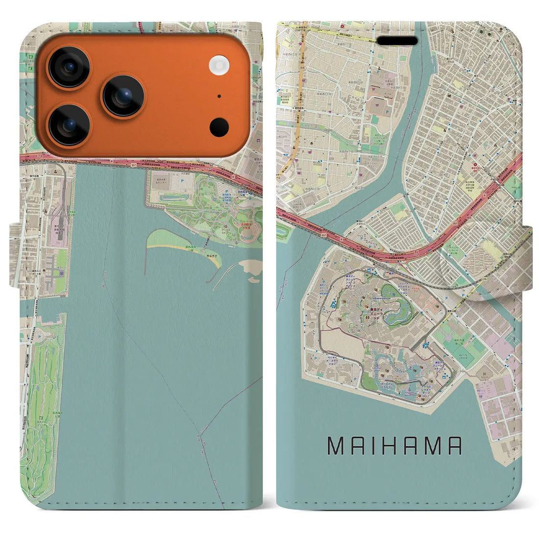 【舞浜(千葉県)】地図柄iPhoneケース(手帳タイプ)モノトーン・iPhone 17 Pro Max 用