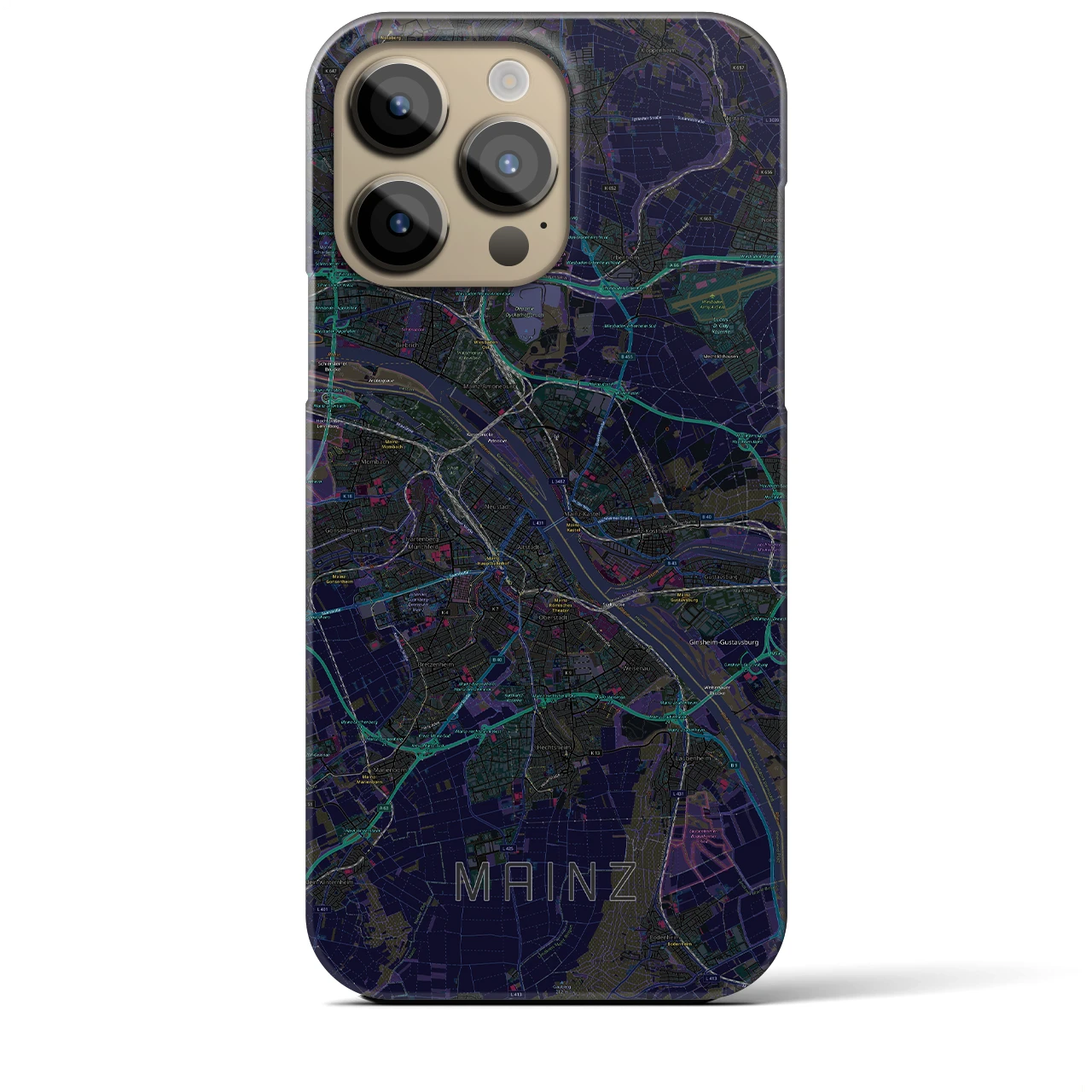 【マインツ】地図柄iPhoneケース（バックカバータイプ・ブラック）iPhone 14 Pro Max 用