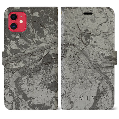 【マインツ（ドイツ）】地図柄iPhoneケース（手帳タイプ）モノトーン・iPhone 11 用