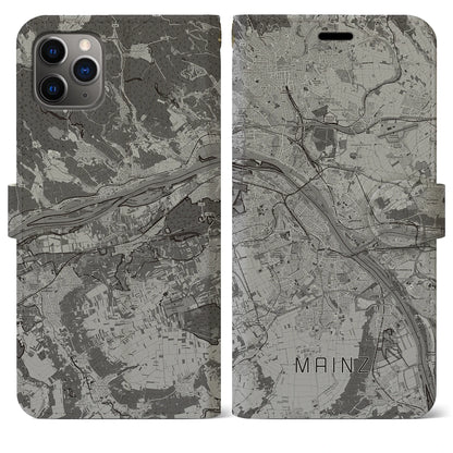 【マインツ（ドイツ）】地図柄iPhoneケース（手帳タイプ）モノトーン・iPhone 11 Pro Max 用