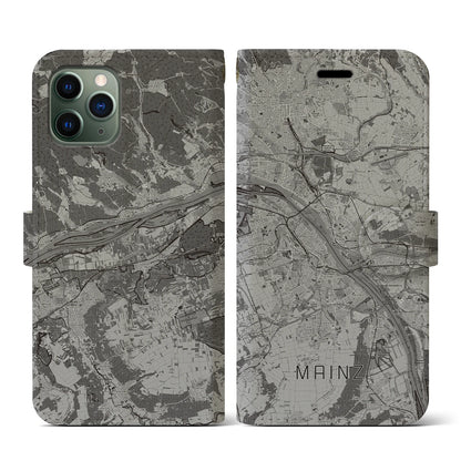【マインツ（ドイツ）】地図柄iPhoneケース（手帳タイプ）モノトーン・iPhone 11 Pro 用