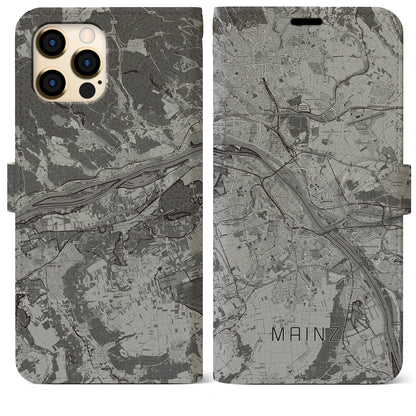 【マインツ（ドイツ）】地図柄iPhoneケース（手帳タイプ）モノトーン・iPhone 12 Pro Max 用