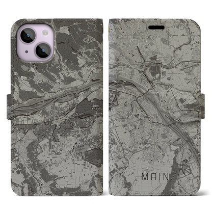 【マインツ（ドイツ）】地図柄iPhoneケース（手帳タイプ）モノトーン・iPhone 14 用