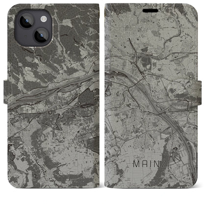 【マインツ（ドイツ）】地図柄iPhoneケース（手帳タイプ）モノトーン・iPhone 14 Plus 用