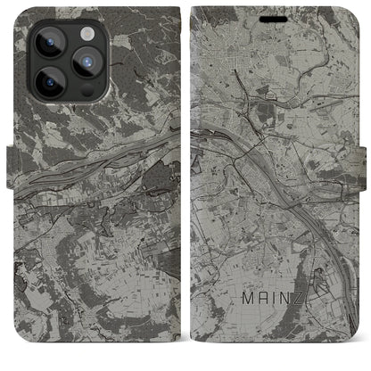 【マインツ（ドイツ）】地図柄iPhoneケース（手帳タイプ）モノトーン・iPhone 15 Pro Max 用