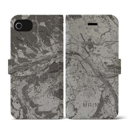 【マインツ（ドイツ）】地図柄iPhoneケース（手帳タイプ）モノトーン・iPhone SE（第3 / 第2世代） / 8 / 7 / 6s / 6 用