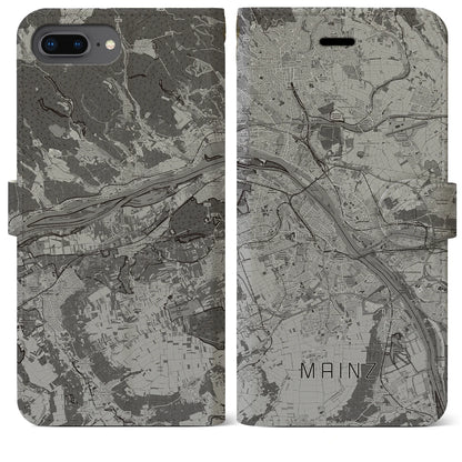 【マインツ（ドイツ）】地図柄iPhoneケース（手帳タイプ）モノトーン・iPhone 8Plus /7Plus / 6sPlus / 6Plus 用