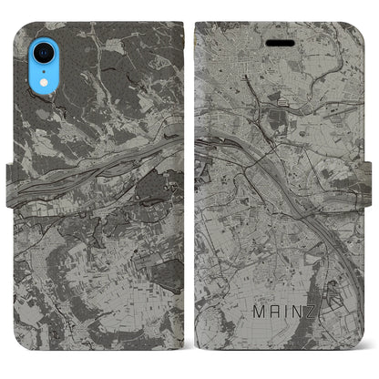 【マインツ（ドイツ）】地図柄iPhoneケース（手帳タイプ）モノトーン・iPhone XR 用