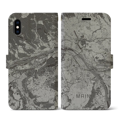 【マインツ（ドイツ）】地図柄iPhoneケース（手帳タイプ）モノトーン・iPhone XS / X 用