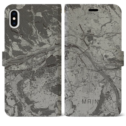 【マインツ（ドイツ）】地図柄iPhoneケース（手帳タイプ）モノトーン・iPhone XS Max 用