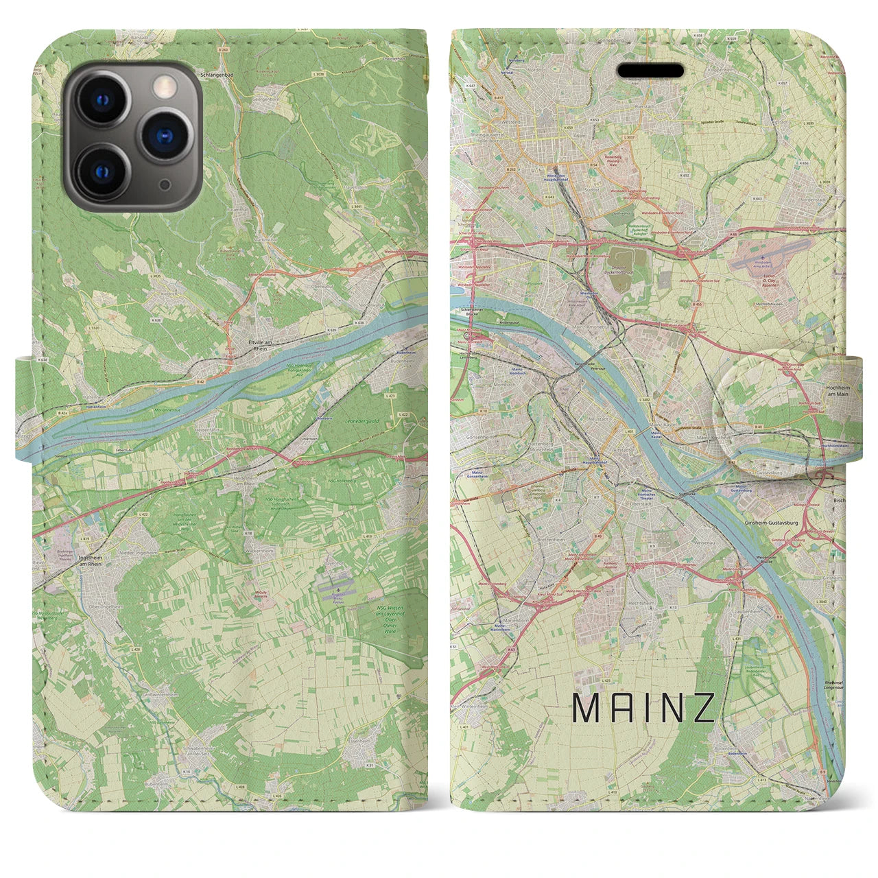 【マインツ】地図柄iPhoneケース（手帳両面タイプ・ナチュラル）iPhone 11 Pro Max 用