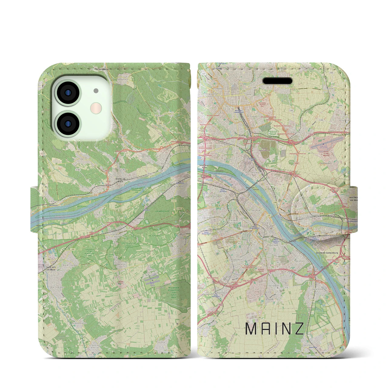 【マインツ】地図柄iPhoneケース（手帳両面タイプ・ナチュラル）iPhone 12 mini 用