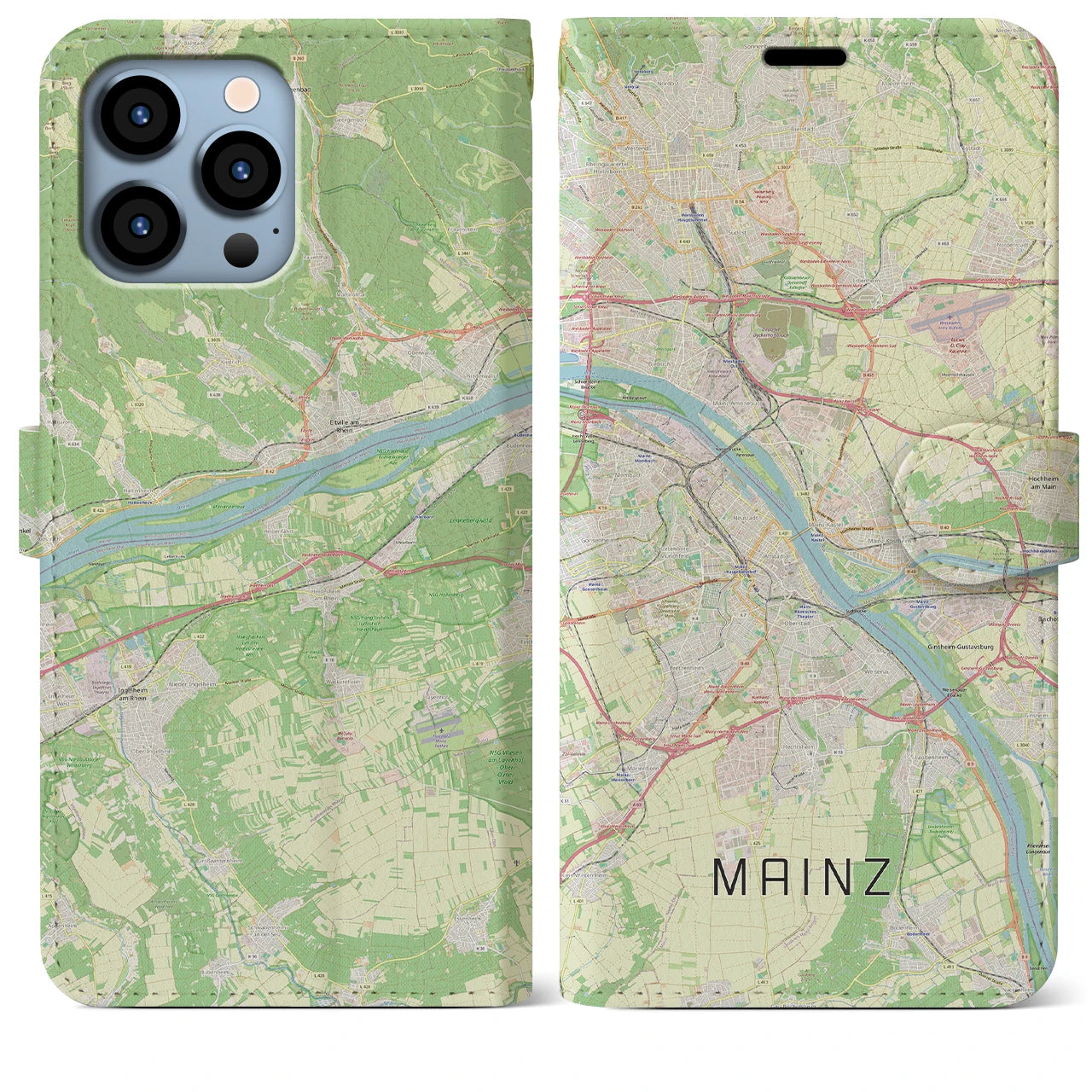【マインツ】地図柄iPhoneケース（手帳両面タイプ・ナチュラル）iPhone 13 Pro Max 用