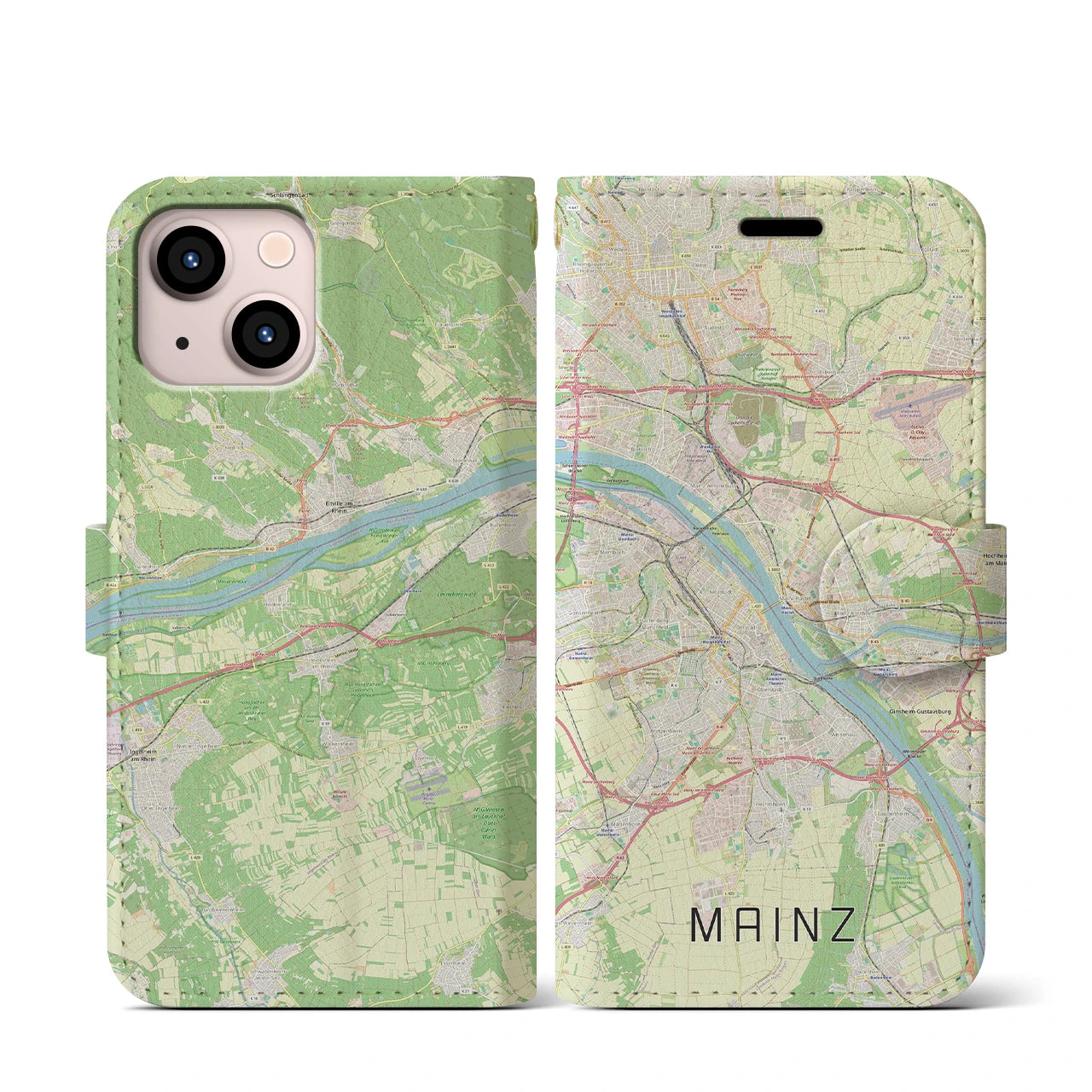【マインツ】地図柄iPhoneケース（手帳両面タイプ・ナチュラル）iPhone 13 mini 用