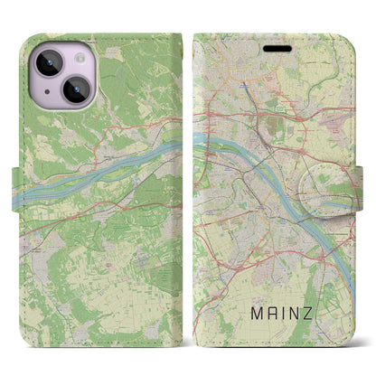 【マインツ（ドイツ）】地図柄iPhoneケース（手帳タイプ）ナチュラル・iPhone 14 用