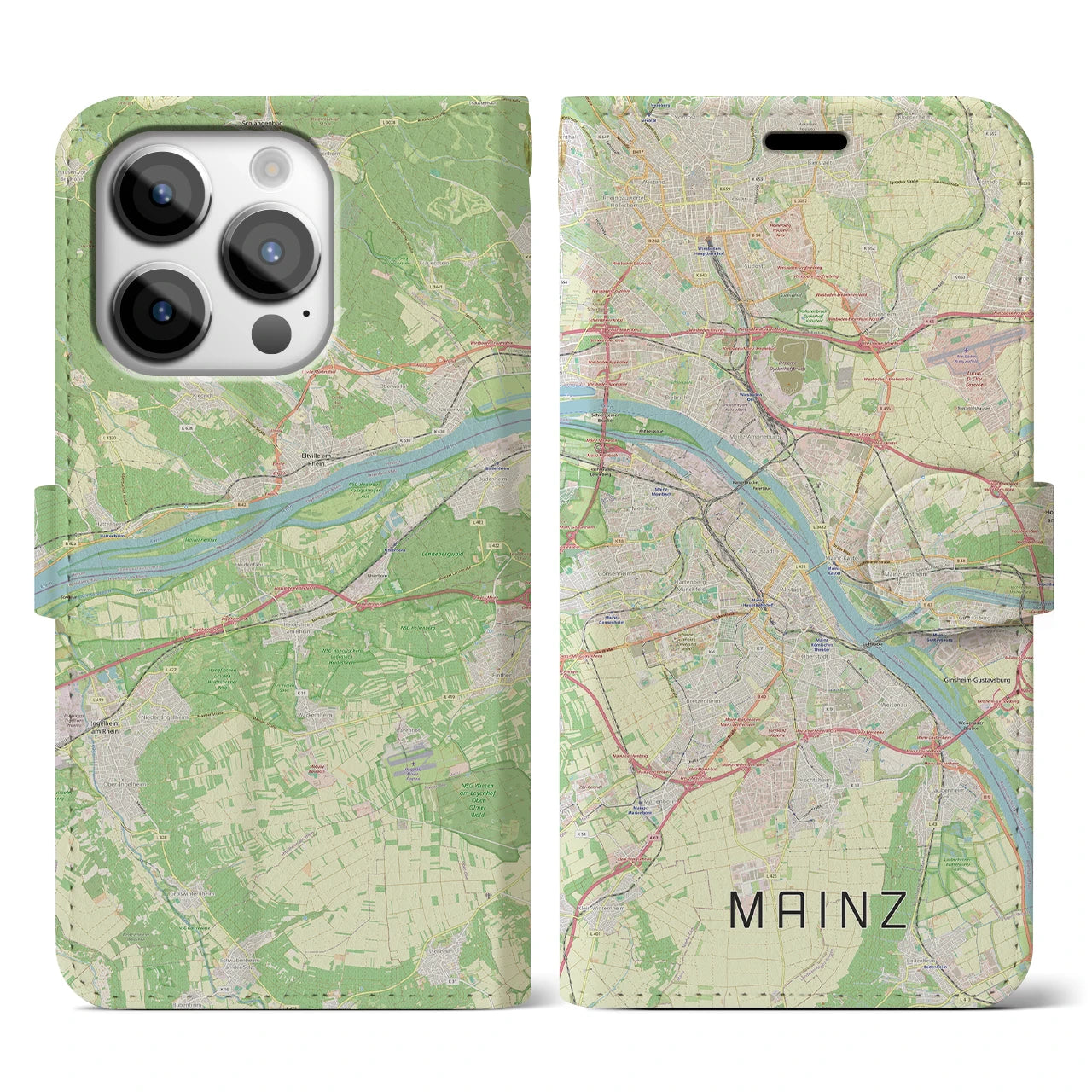 【マインツ】地図柄iPhoneケース（手帳両面タイプ・ナチュラル）iPhone 14 Pro 用