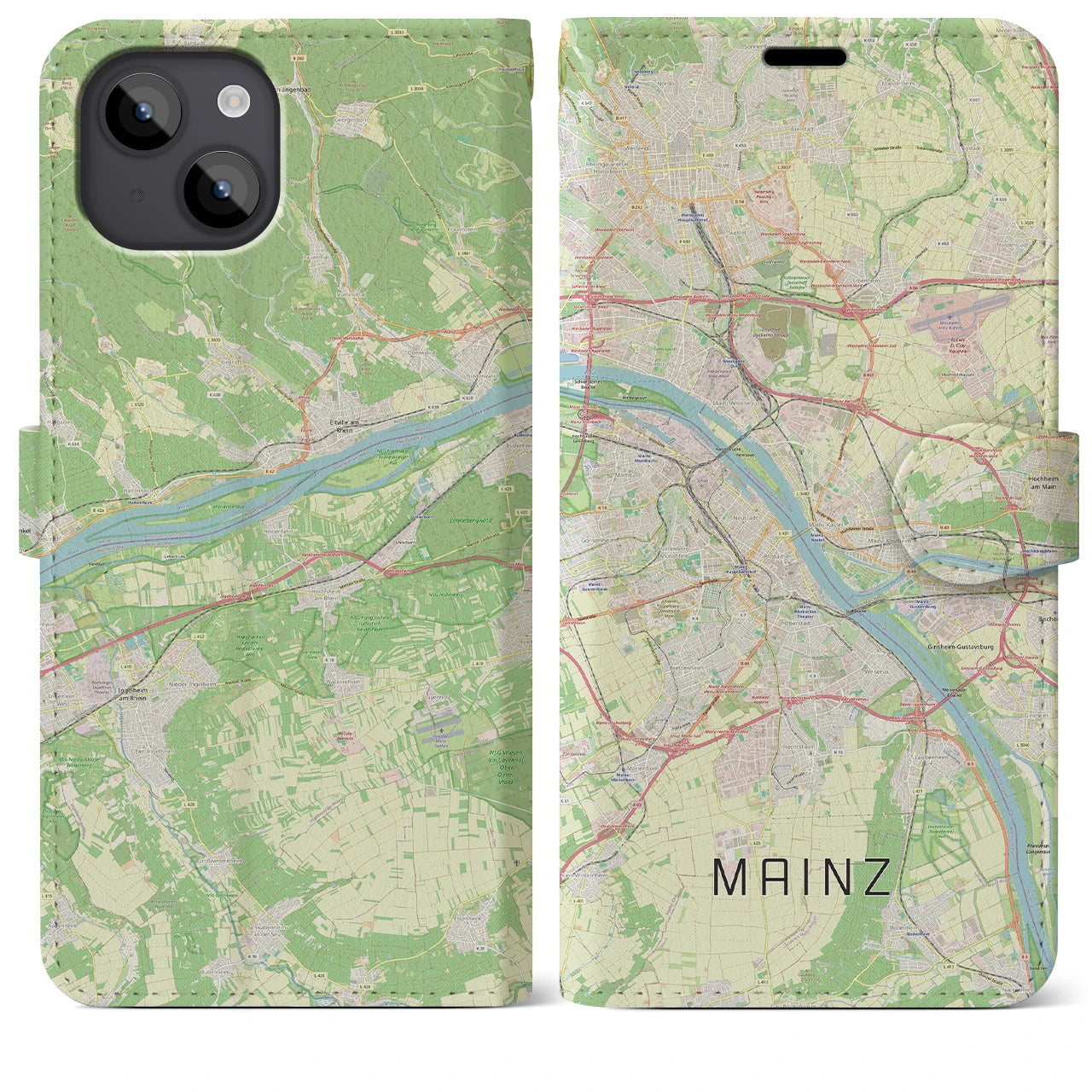 【マインツ】地図柄iPhoneケース（手帳両面タイプ・ナチュラル）iPhone 14 Plus 用