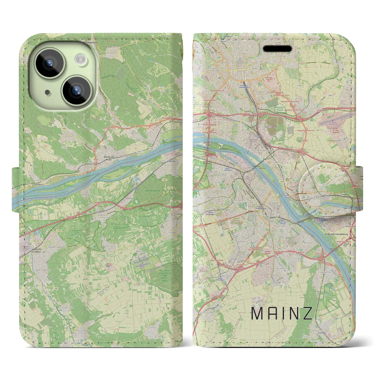 【マインツ】地図柄iPhoneケース（手帳両面タイプ・ナチュラル）iPhone 15 用