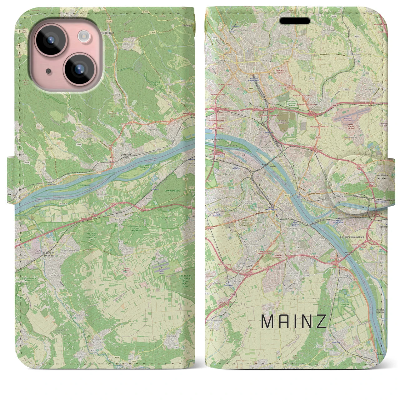 【マインツ】地図柄iPhoneケース（手帳両面タイプ・ナチュラル）iPhone 15 Plus 用