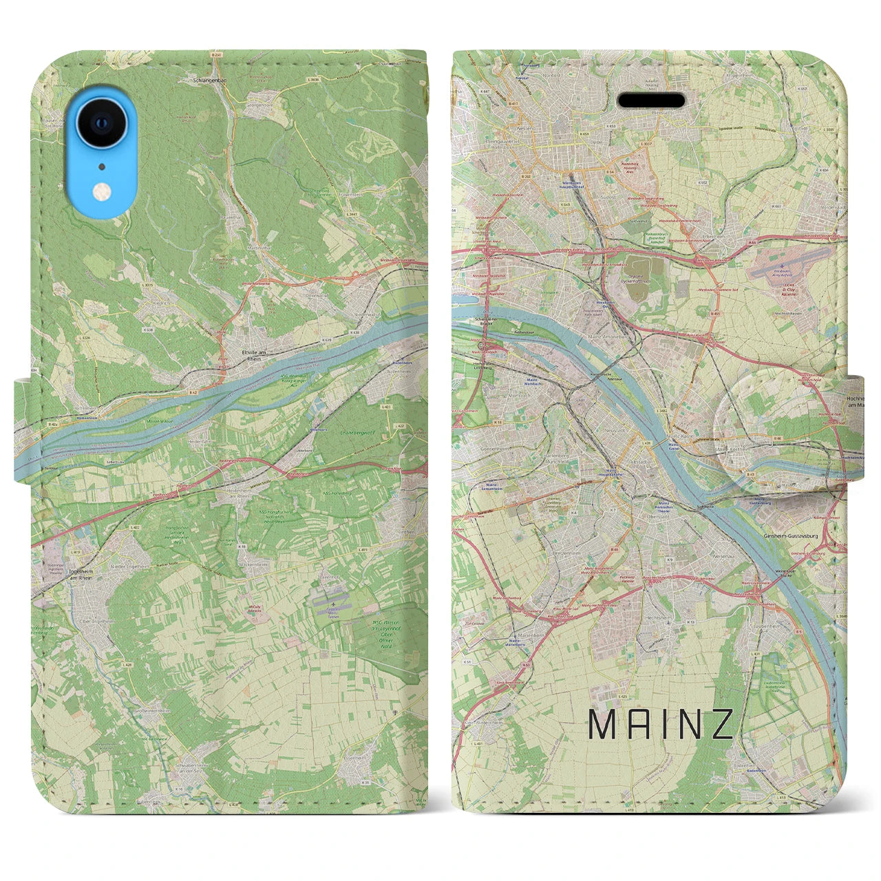 【マインツ】地図柄iPhoneケース（手帳両面タイプ・ナチュラル）iPhone XR 用