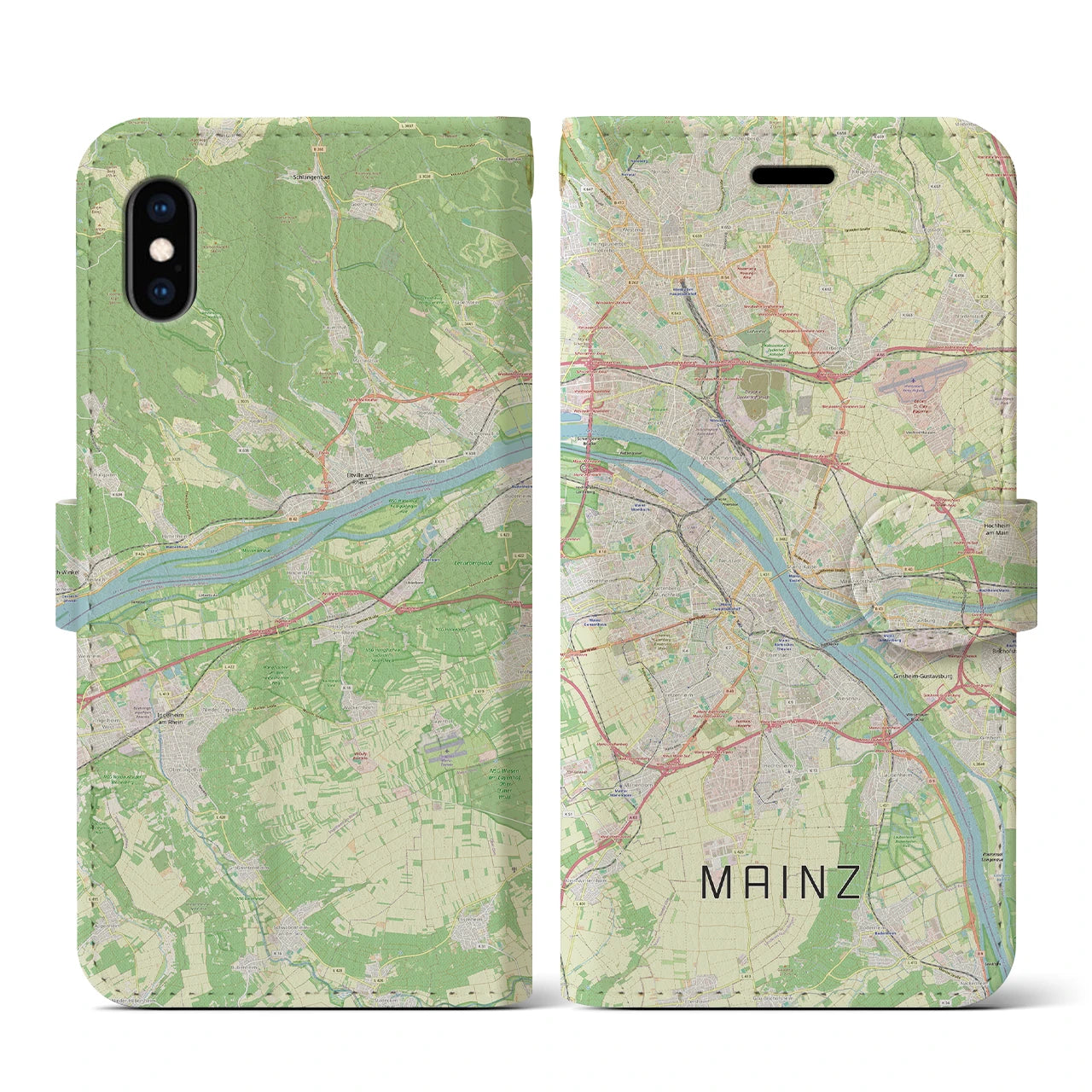 【マインツ】地図柄iPhoneケース（手帳両面タイプ・ナチュラル）iPhone XS / X 用