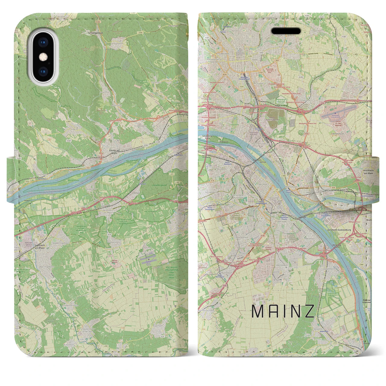 【マインツ】地図柄iPhoneケース（手帳両面タイプ・ナチュラル）iPhone XS Max 用